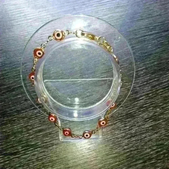 Women's Gold Red And Blue Tiger Eye Ankle Bracelet. New - Picture 9 of 13